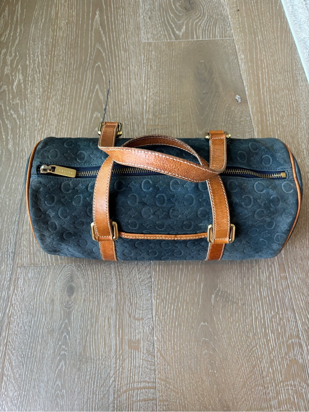 Celine Macadam Navy Suede Mini Duffel with Brown Leather Trim - Picture 3 of 16